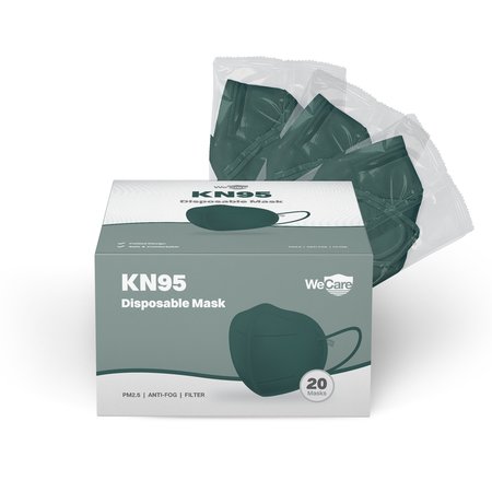 WECARE Protective Disposable KN95 Face Mask, 5-Ply Layer, 20 Individually Wrapped, Dark Green, 20PK WCKN103